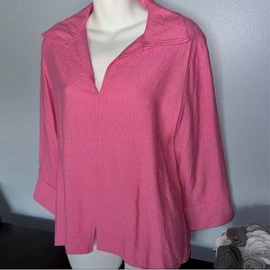 Like New Boho Chic Womens Boutique Pullover Collared Blouse w Split Neck
